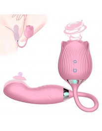 Double Head Sucking Rose Womens Toy with 10 Powerful Modes for Her, Vibrator Penis Sex Toys with Flapping Vibrator, 2022 Upgraded Rose Flower Adult Toy, Silicone, Pink