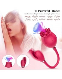 Red Vibrating Rose Sex Toys with 10 Powerful Modes  - Female Tongue Lick Rose Toy with Vibrating Egg for Woman, Waterproof & Charging