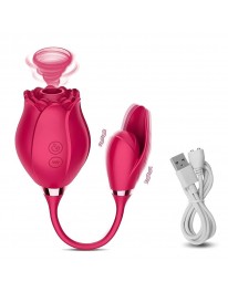 Red Vibrating Rose Sex Toys with 10 Powerful Modes  - Female Tongue Lick Rose Toy with Vibrating Egg for Woman, Waterproof & Charging