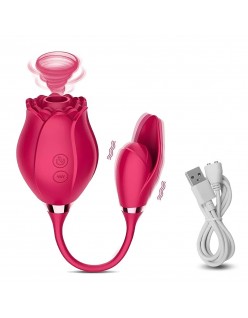 Red Vibrating Rose Sex Toys with 10 Powerful Modes  - Female Tongue Lick Rose Toy with Vibrating Egg for Woman, Waterproof & Charging