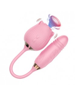 3 in 1 Stimulation  Rose Vibrator with 10 Intense Suction -  Rose Sexual Toy with Thrusting Dildo for Women Pleasure, Vaginal Anal Nipple Sensory Toys, Body-safe Silicone & Usb Magnetic Charging