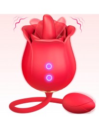 Sex Toy with Vibrating Egg for Women, Tongue Licking Rose Sexual Toy with 9 Licking + 9 Vibrating Modes for Girlfriend, Waterproof Automatic Electric Flower Vibrator, Red & Pink