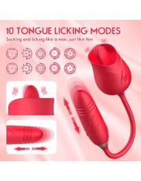 The Rose Sex Toy for Women, Licking Rose Sexual Toy with Dildo, Silicone Rose Vibrator with 10 Tongue Licking Modes, Red, Purple, Pink