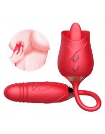 The Rose Sex Toy for Women, Licking Rose Sexual Toy with Dildo, Silicone Rose Vibrator with 10 Tongue Licking Modes, Red, Purple, Pink